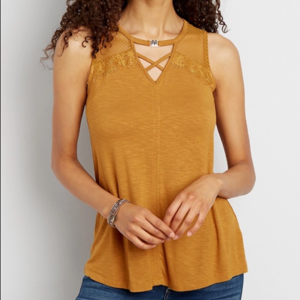 Maurices | Mustard Tank With Mesh Yoke
